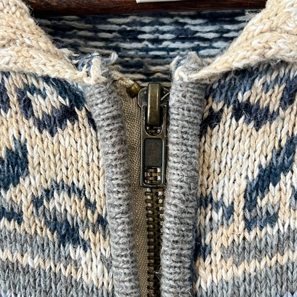 Casual Corner Annex Vintage XL Fair Isle Knit Zip Up Cardigan Sweater Blue Cream - Picture 4 of 12